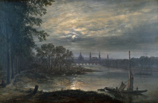 Blick auf Dresden im Mondschein, 1849 
